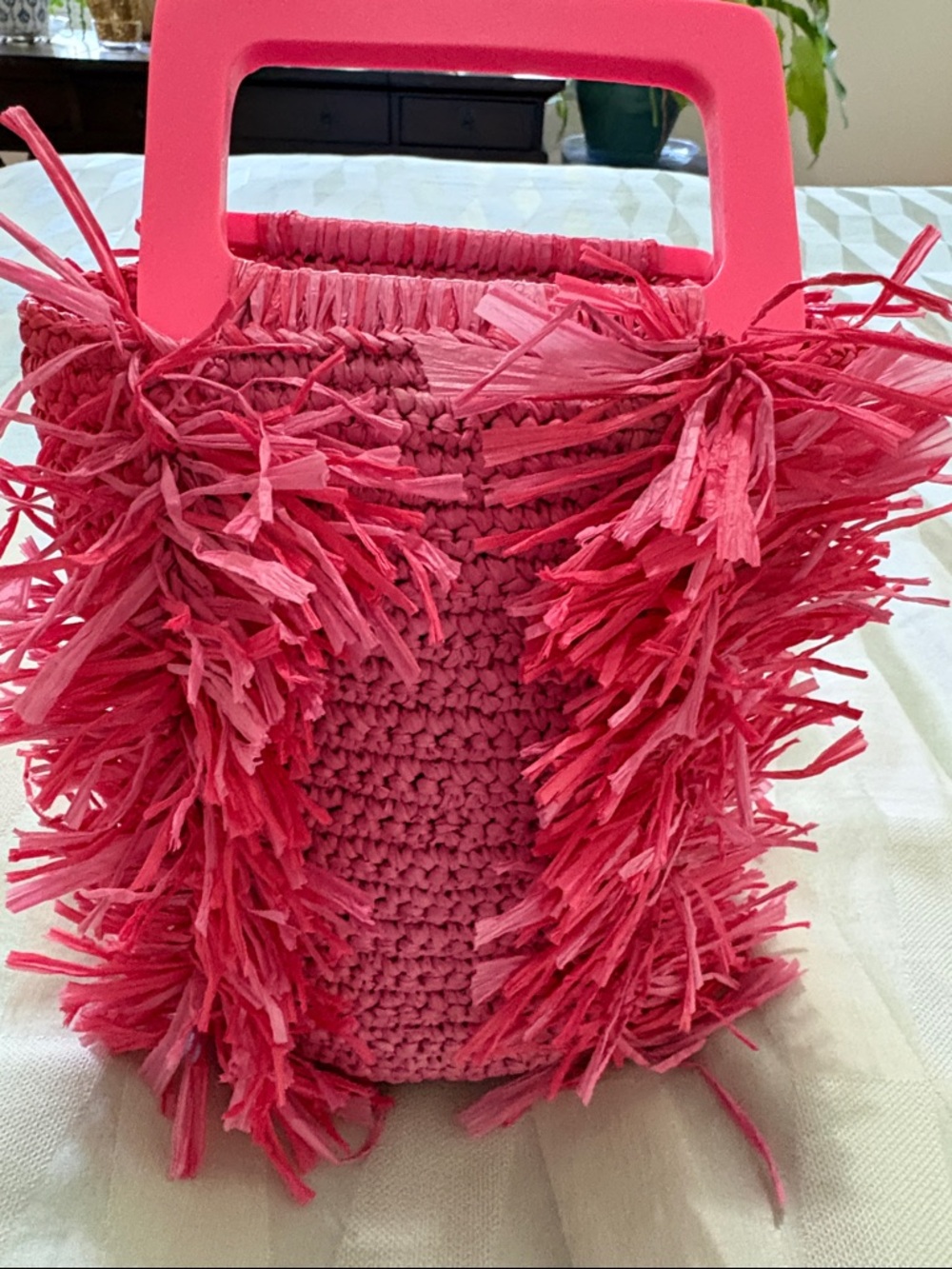 J. Crew Pink Handwoven Fringe Tote